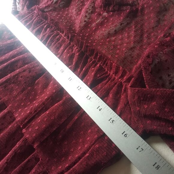 Jolie & Joy Burgundy Lace Mesh Blouse women's size S - Picture 9 of 16